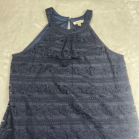 Monteau Lace Blouse Women's Size Large Sleeveless Layered Navy Blue Professional - Picture 10 of 10